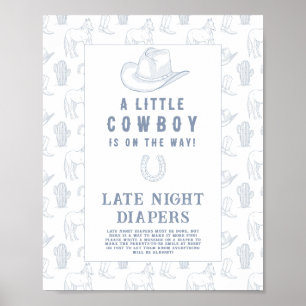 Cowboy baby shower Late night luiers spel Poster