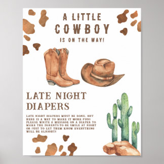 Cowboy baby shower Late night luiers spel Poster