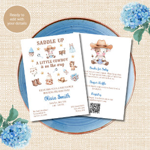 Cowboy Baby Shower Uitnodiging Alles in Eén QR Cod
