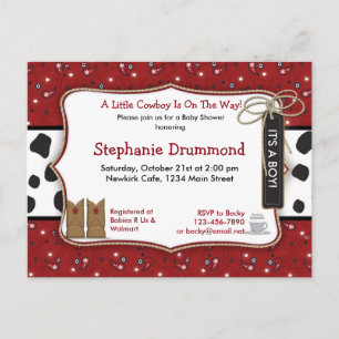 Cowboy Baby shower Uitnodiging in Red Bandana Briefkaart