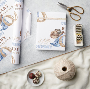 Cowboy Baby shower Waterverf Rustic Cadeaupapier