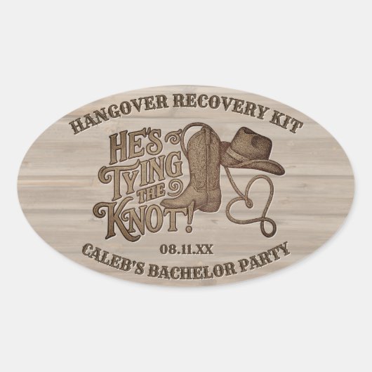 Cowboy Bachelor Party Hangover Recovery Kit Ovale Sticker (Voorkant)