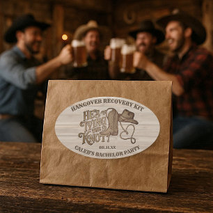 Cowboy Bachelor Party Hangover Recovery Kit Ovale Sticker