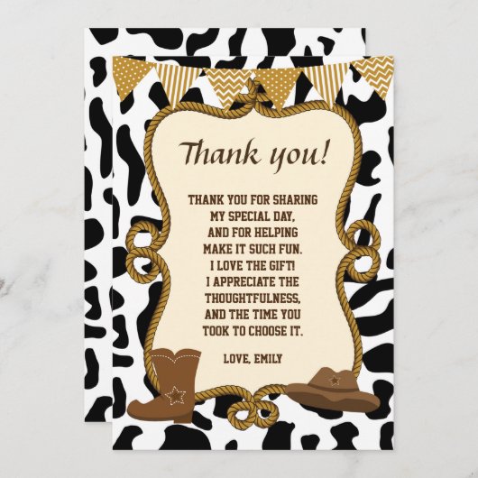 Cowboy bedankkaart Western (Voorkant / Achterkant)