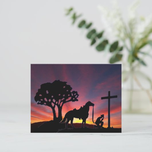 Cowboy bij het Cross Easter Christelijk Briefkaart (Staand voorkant)