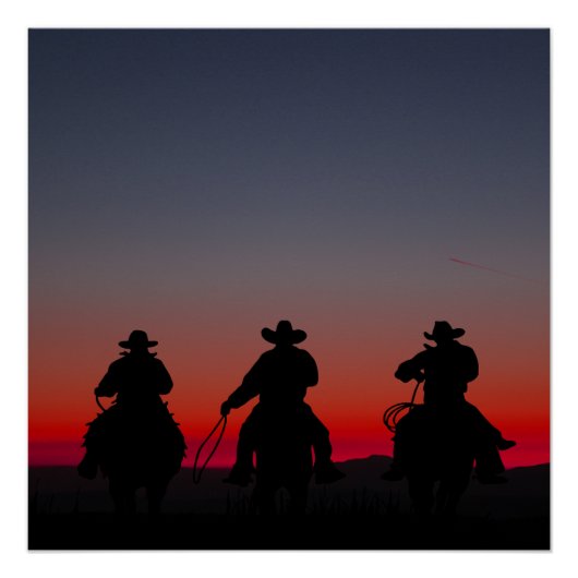 cowboy bij zonsondergang perfect poster (Voorkant)