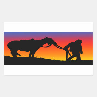 Cowboy bij zonsondergang rechthoekige sticker