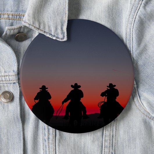cowboy bij zonsondergang ronde button 6,0 cm (In situ)