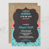 Cowboy blauwgroen rode boerlap rustieke jongen bab kaart (Voorkant / Achterkant)
