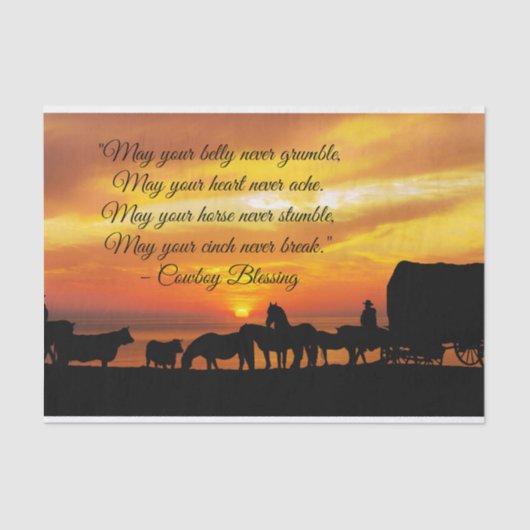 Cowboy Blessing Horse Cattle Sunset Silhouette Tissuepapier (Voorkant)