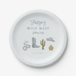 Cowboy Blue Wild West Verjaardag Papieren Bordje