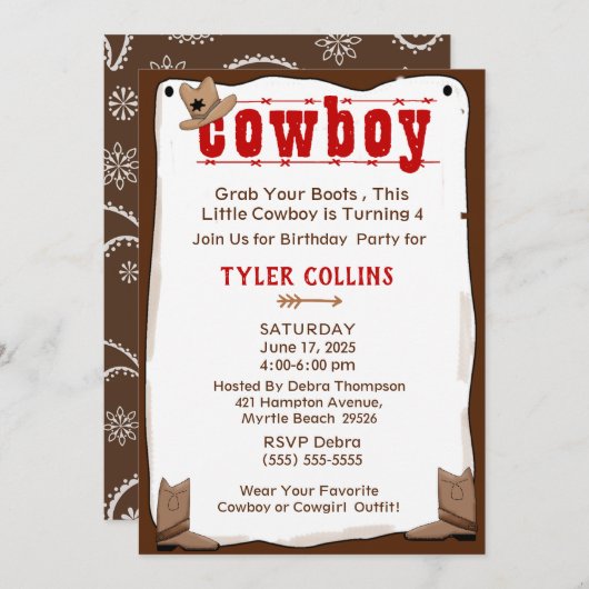 Cowboy Boot and Casquette Birthday Invitation (Devant / Derrière)