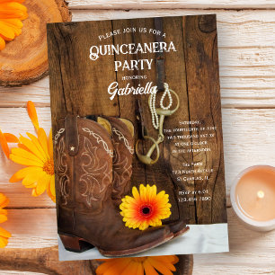 Cowboy Boot Daisy Country Western Quinceanera Kaart