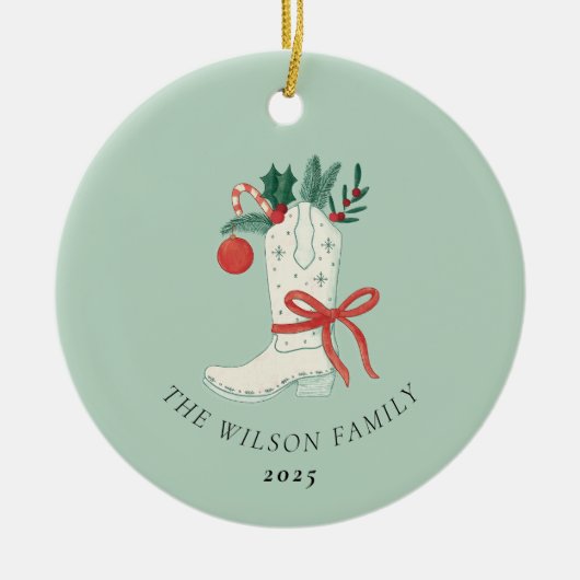 Cowboy Boot Kerstversiering gepersonaliseerd Keramisch Ornament (Voorkant)