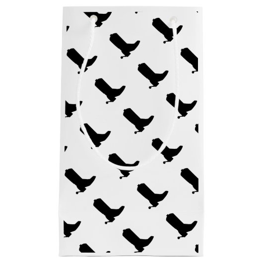 Cowboy Boot Spurs Silhouette Pattern zwart wit Klein Cadeauzakje (Voorkant)