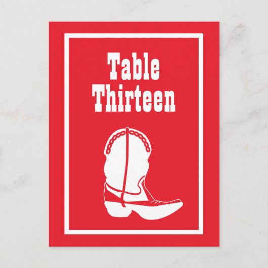 Cowboy Boot Tafelnummers (Rood / Wit) (Voorkant)