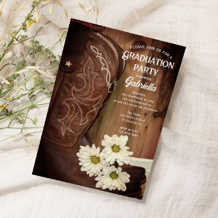 Cowboy Boot White Daisies Western Afstudeerfeest Kaart