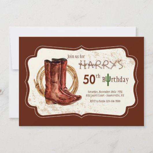 Cowboy Boots Birthday Party Invitation Kaart (Voorkant)