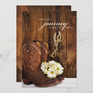 Cowboy Boots, Daisies and Horse Bit Wedding Kaart
