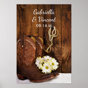 Cowboy Boots, Daisies and Horse Bit Wedding Poster