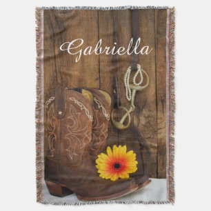 Cowboy Boots, Daisy and Horse Bit Land Western Deken