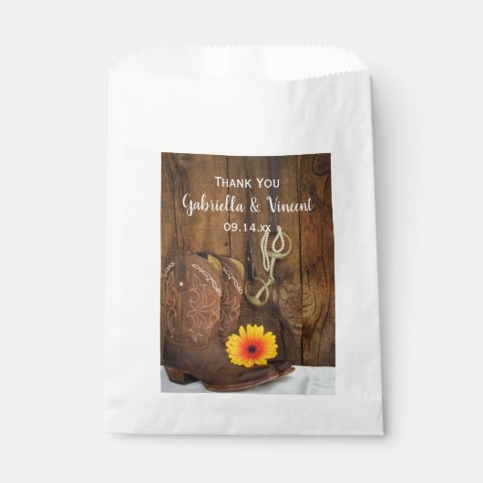 Cowboy Boots, Daisy Horse Bit Weddenschap Dank je Bedankzakje (Voorkant)