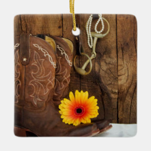 Cowboy Boots, Daisy Horse Bit Western Wedding Keramisch Ornament