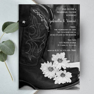Cowboy Boots en Daisies Wedding Rehearsal Dinner Kaart