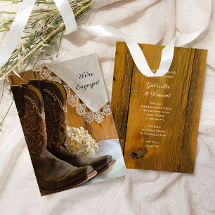 Cowboy Boots en Lace Western Engagement Party Kaart