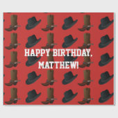 Cowboy Boots en Pet Birthday Cadeaupapier (Vlak)
