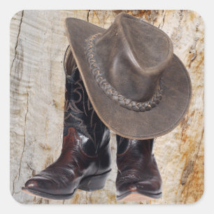 Cowboy Boots en Pet Vierkante Sticker