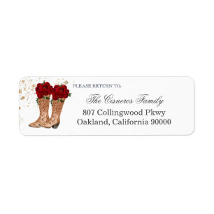 Cowboy Boots en Red Roses Rustic Return Address Etiket