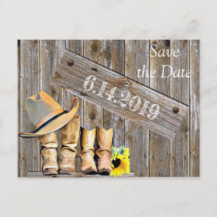 Cowboy Boots en Sunflower Save the DateWedding P Briefkaart