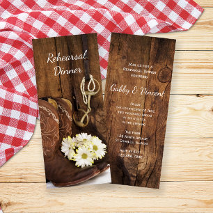 Cowboy Boots Horse Bit Wedding Rehearsal Dinner Kaart