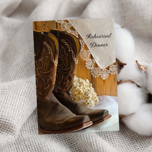 Cowboy Boots Lace Western Wedding Rehearsal Dinner Kaart