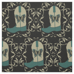 Cowboy Boots met Butterfly en Swirl Lijst op blk Stof