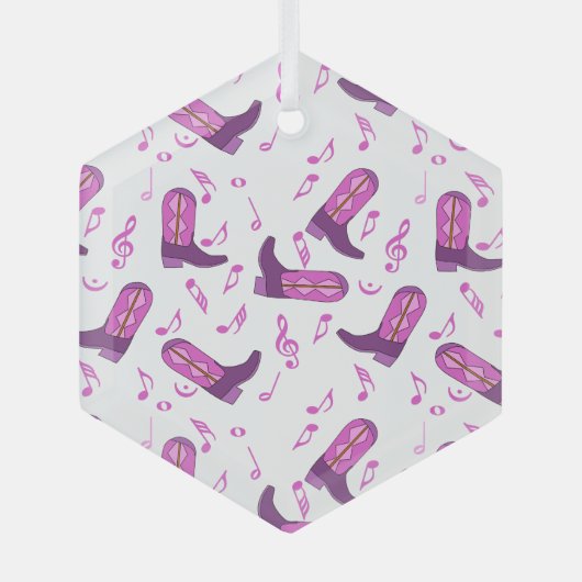 Cowboy Boots Muzieknoten Glas Ornament (Voorkant)