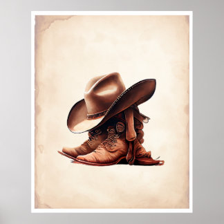 Cowboy Boots & Pet Waterverf Art Poster