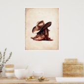Cowboy Boots & Pet Waterverf Art Poster (Keuken)