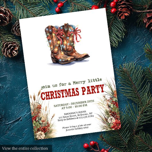 Cowboy Boots Red Green Christmas Invitation