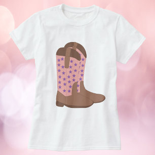 Cowboy Boots Roze Bruin Paarse Sterren T-shirt