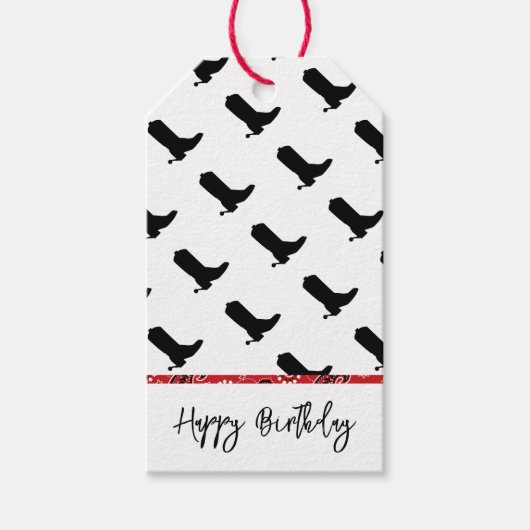 Cowboy Boots Spurs Silhouette Bandana Westerne Tek Cadeaulabel (Voorkant)