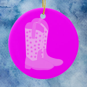 Cowboy Boots Stars Roze Keramisch Ornament