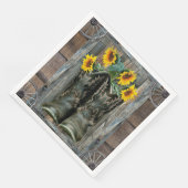 Cowboy Boots Sunflower Rustic Barn Board Servet (Hoek)