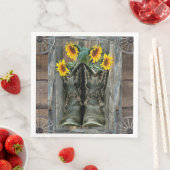 Cowboy Boots Sunflower Rustic Barn Board Servet (Insitu)