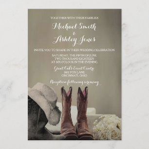 Cowboy Boots Westerne Rustic Wedding Invitations Kaart