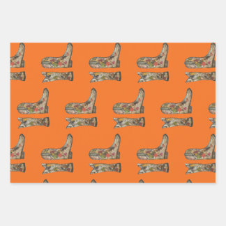 Cowboy boots Wrapping Paper Flat Sheet Set of 3