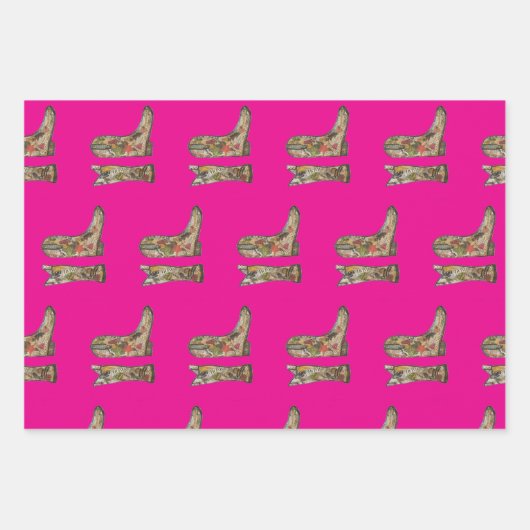 Cowboy boots Wrapping Paper Flat Sheet Set of 3 (Voorkant)