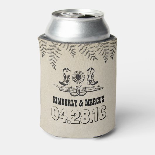 Cowboy Boots Zonnebloem en Hoefijzers Rustiek Blikjeskoeler (Blikje Achterkant)