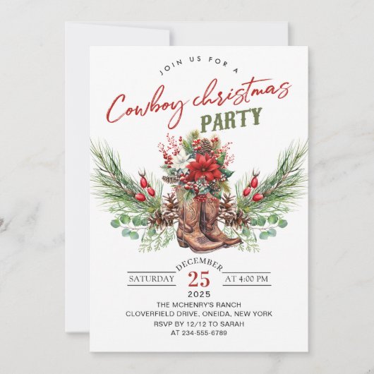 Cowboy Bottes Noël Rustique Party Invitation (Devant)